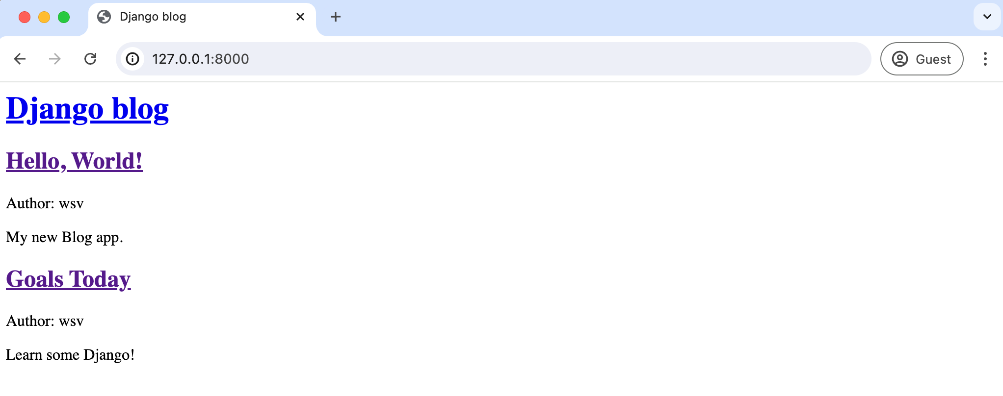 包含两个帖子的博客主页
